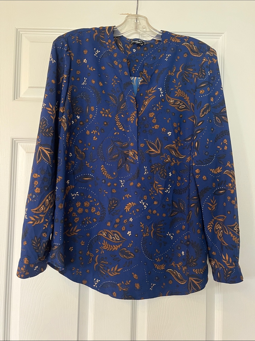 Hilary Radley Royal Blue Paisley Floral V-Neck Blouse